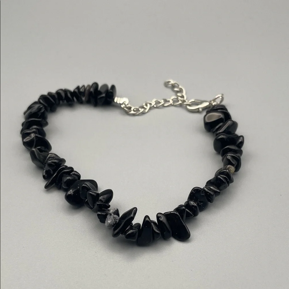 Chic Black Stone Bracelet with Silver Clasp